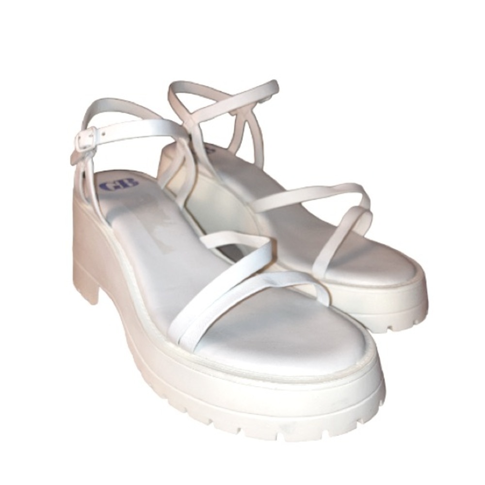 NWOT Gianni Bini White size 8 1/2 Wild-Child Leather Platform Sandals size 9.5 - Picture 2 of 13